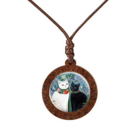 Friendly Cats Wood Necklace