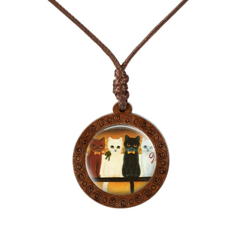 Friendly Cats Wood Necklace