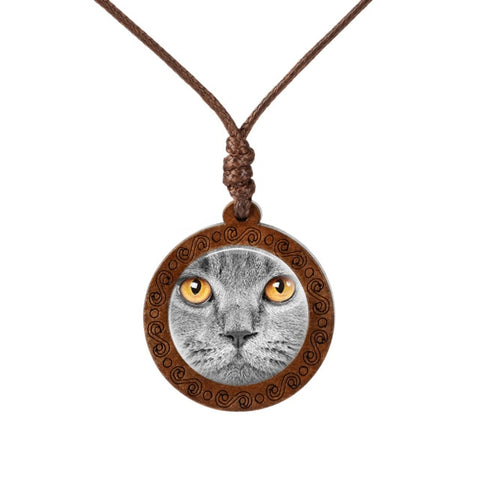 Cat's Face Wood Necklace