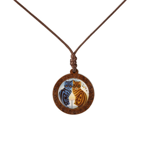 Friendly Cats Wood Necklace