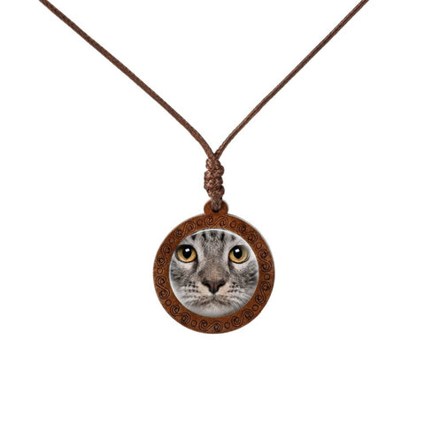 Cat's Face Wood Necklace