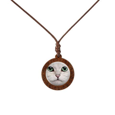 Cat's Face Wood Necklace