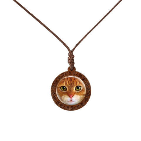 Cat's Face Wood Necklace