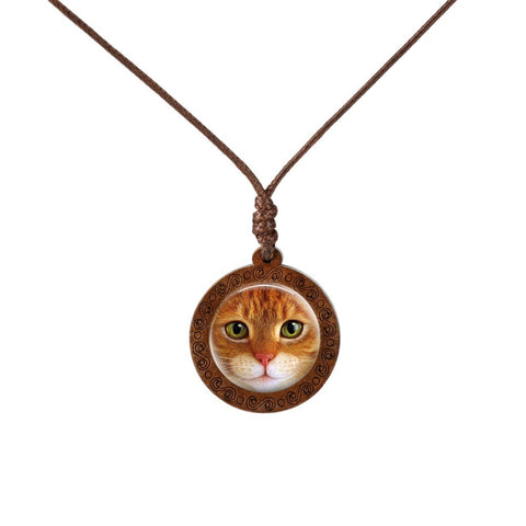 Cat's Face  Wood Necklace