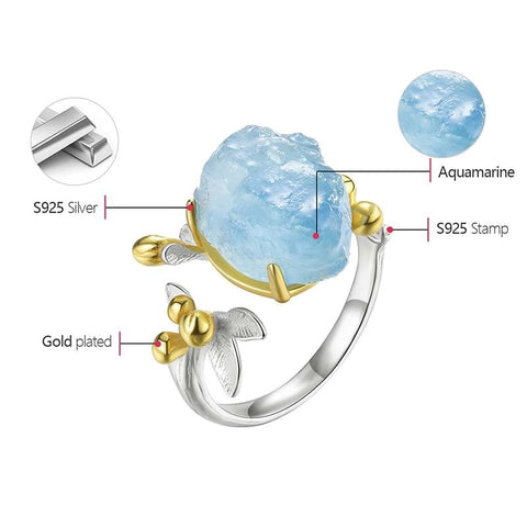 Aquamarine Flower Adjustable Ring
