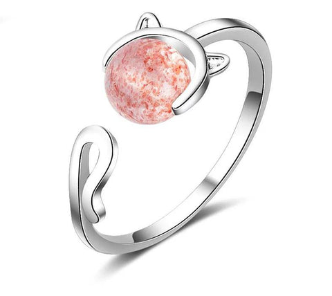 Pink Crystal Cat Ring