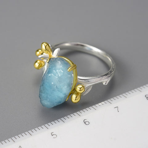 Aquamarine Flower Adjustable Ring