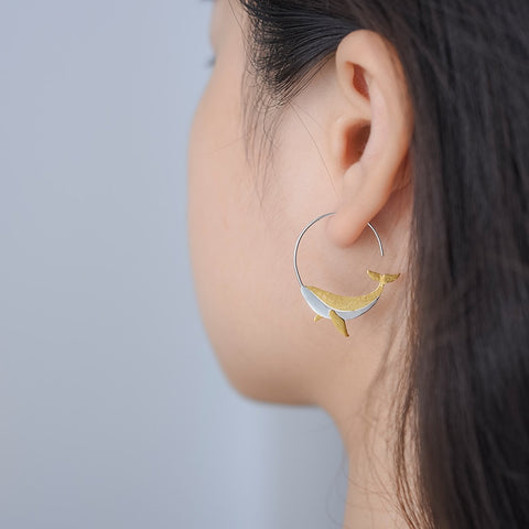 Whale Silver Hoop Earrings