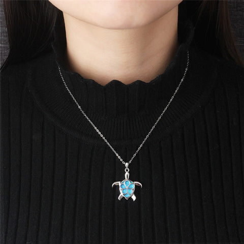 Free Flower Back Turtle Necklace
