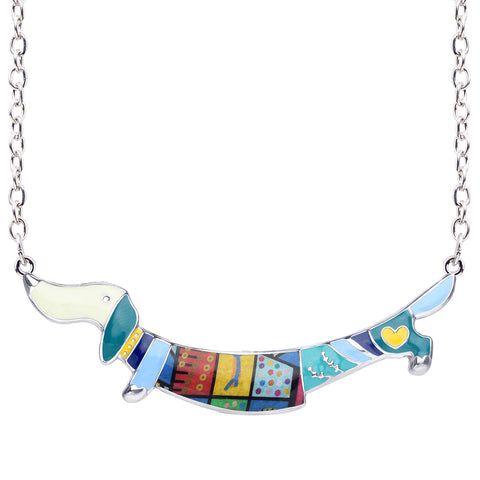 Multicolor Dachshund Enamel Necklace