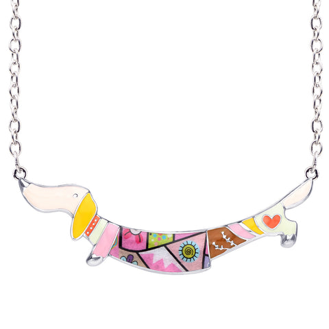 Multicolor Dachshund Enamel Necklace