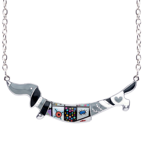 Multicolor Dachshund Enamel Necklace