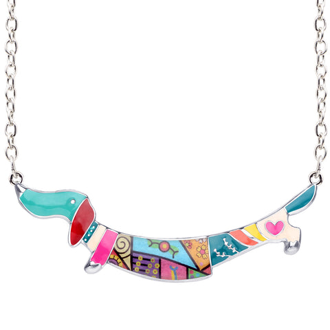 Multicolor Dachshund Enamel Necklace