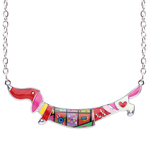 Multicolor Dachshund Enamel Necklace