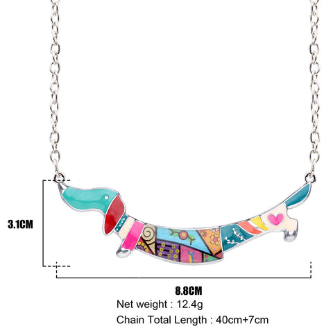 Multicolor Dachshund Enamel Necklace