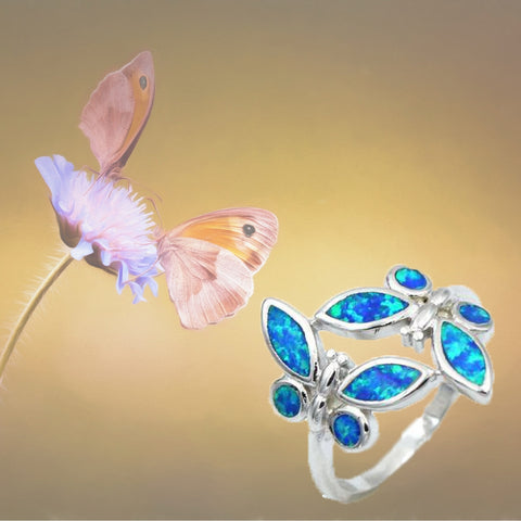 Opal Blue Butterfly Ring