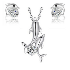 Double Dolphin Necklace And Earrings Set