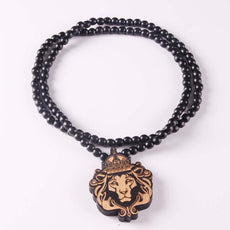 Wood Lion Head Necklace
