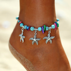 Starfishes and Multicolor Beads Anklet