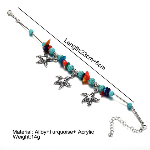 Starfishes and Multicolor Beads Anklet