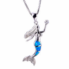 Blue Fire Opal Mermaid Necklace