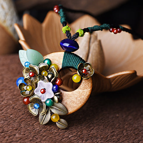 Glazed Glass Flower Necklace