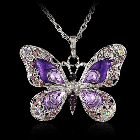 Vintage Crystal Butterfly Necklace