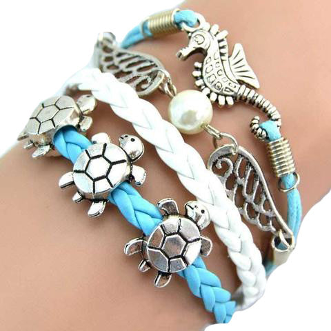 Sea Turtle & Sea Horse & Wing Fashion Vintage Bracelet