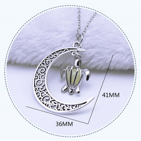 Moon and Turtle Glow in the Dark Necklace