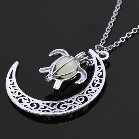 Moon and Turtle Glow in the Dark Necklace