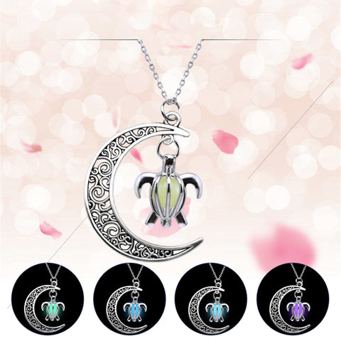 Moon and Turtle Glow in the Dark Necklace