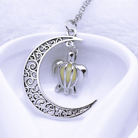 Moon and Turtle Glow in the Dark Necklace