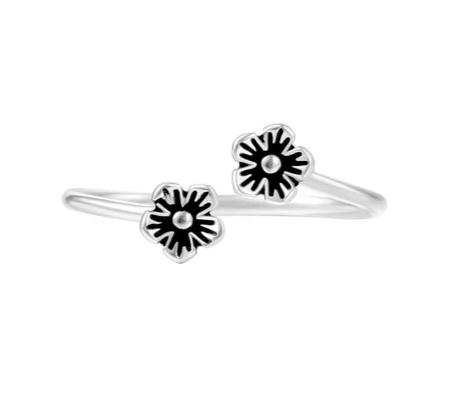 Black Flower Adjustable Ring