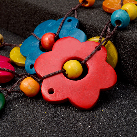 Colorful Wood Flower Necklace