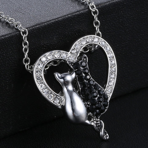 Vintage Cat Heart Necklace