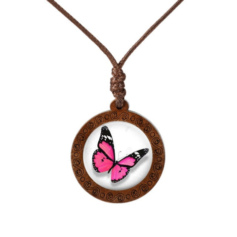 Colored Butterfly Wood Necklace