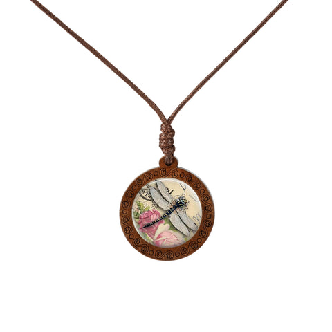 Colored Dragonfly Wood Necklace