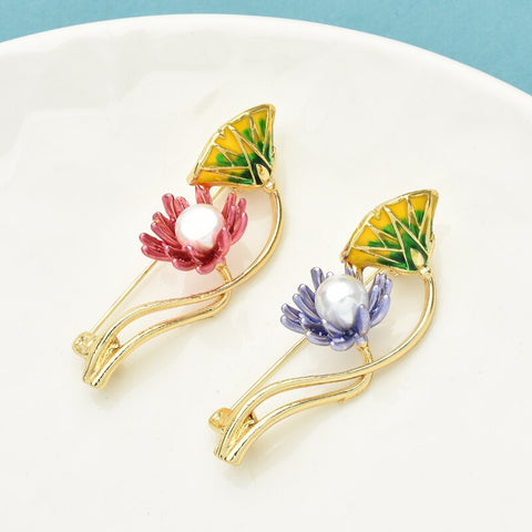 Enamel Lotus Brooch
