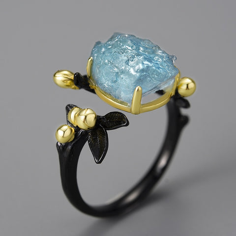 Aquamarine Flower Adjustable Ring