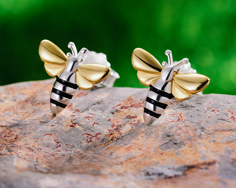 925 Sterling Silver Bee Earrings