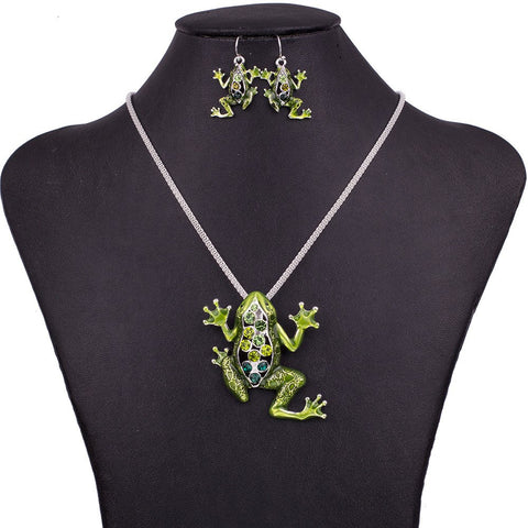 Jewelry Set - Green Frog Necklace And Earrings Set