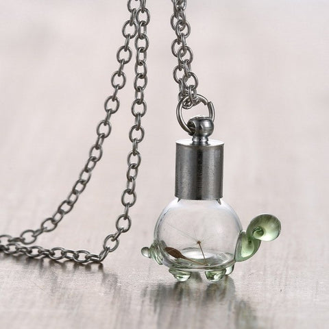 Necklace - Cute Green Crystal Turtle