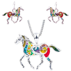 Horse Necklace and Earrings Set  (2 Color Styles)
