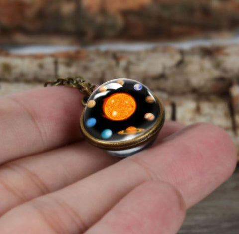 Planets Rotation double Glass Necklace