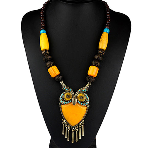 Wood Beads Owl Necklace