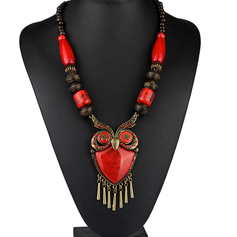 Wood Beads Owl Necklace