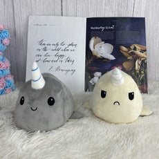 Reversible Narwhal Plush (grey-cream double sided flip plush)