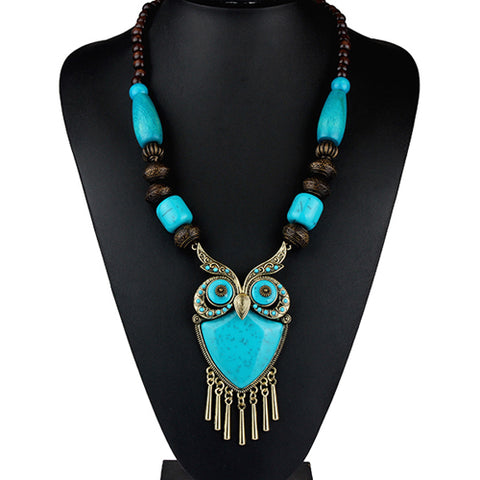 Wood Beads Owl Necklace