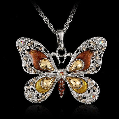 Vintage Crystal Butterfly Necklace