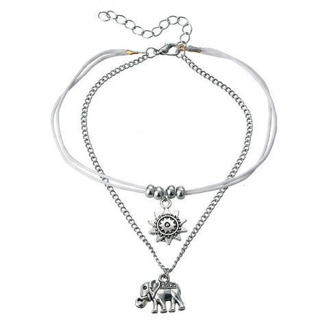 Vintage Star And Elephant Double Layer Anklet